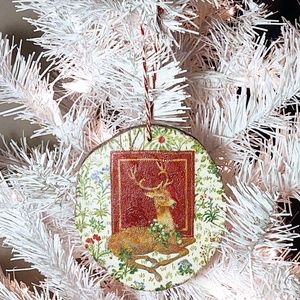 Handcrafted Decoupage Wooden Christmas Ornament/Christmas Floral Deer/Tree Decor